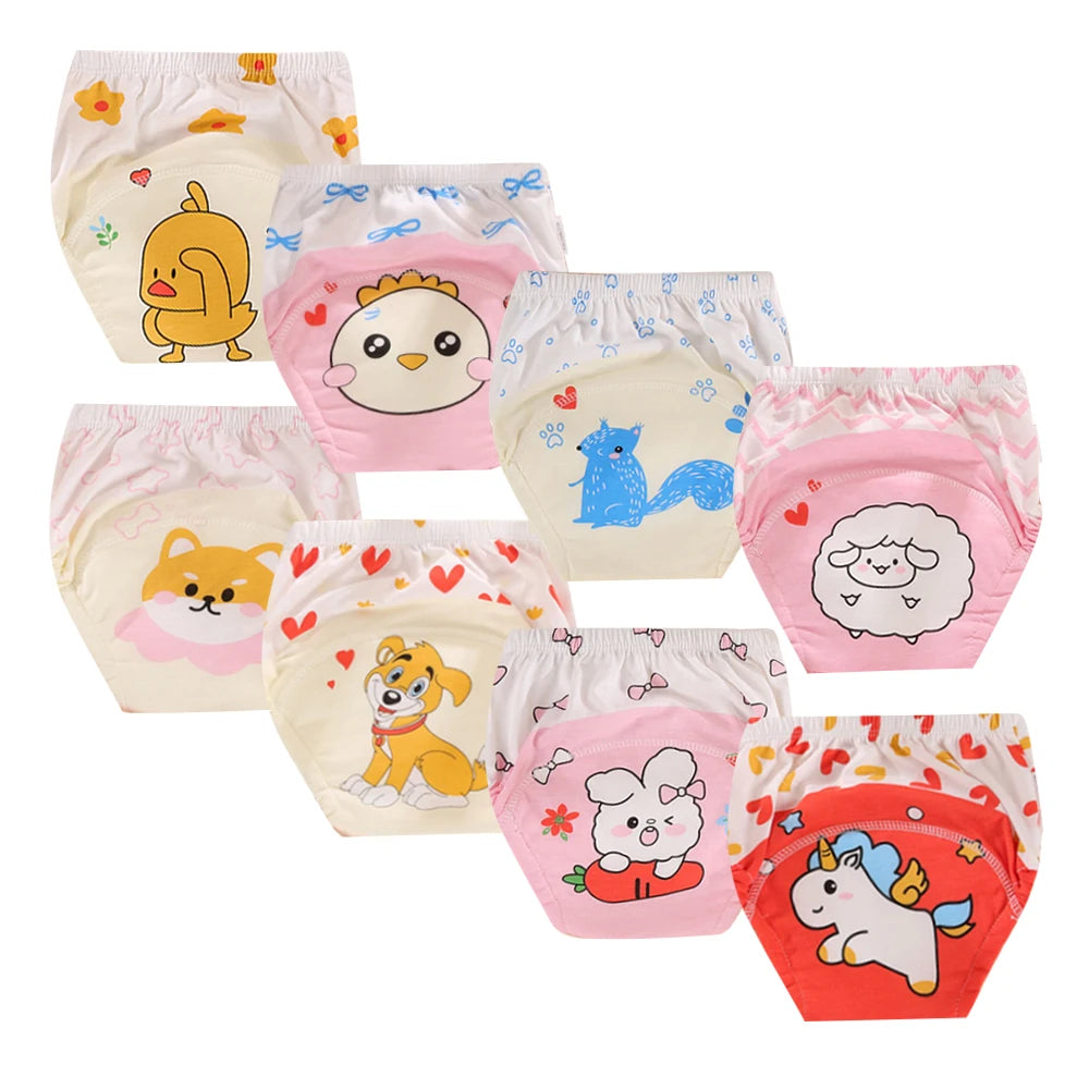 8pcs/6pcs Washable Baby Potty Training Pants Reusable Toilet Trainer Panty Reusable Cloth Diaper Nappy Changing Underwear Briefs