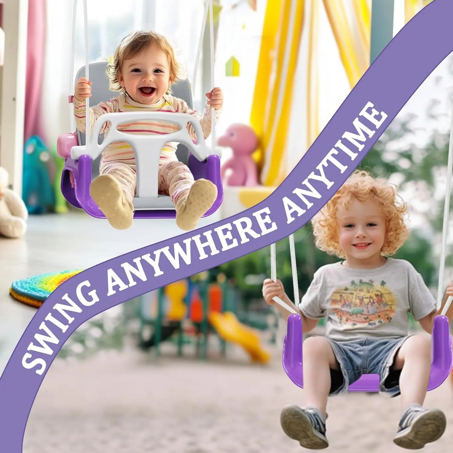 Toddler Swing with Soft Cushion, Foldable Indoor & Outdoor Baby Swing, Easy to Install & Store for Backyard Play (Pink)