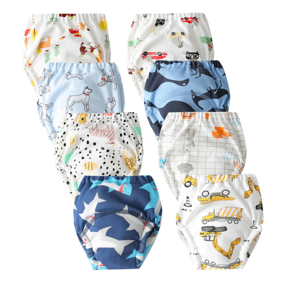 8pcs/6pcs Washable Baby Potty Training Pants Reusable Toilet Trainer Panty Reusable Cloth Diaper Nappy Changing Underwear Briefs