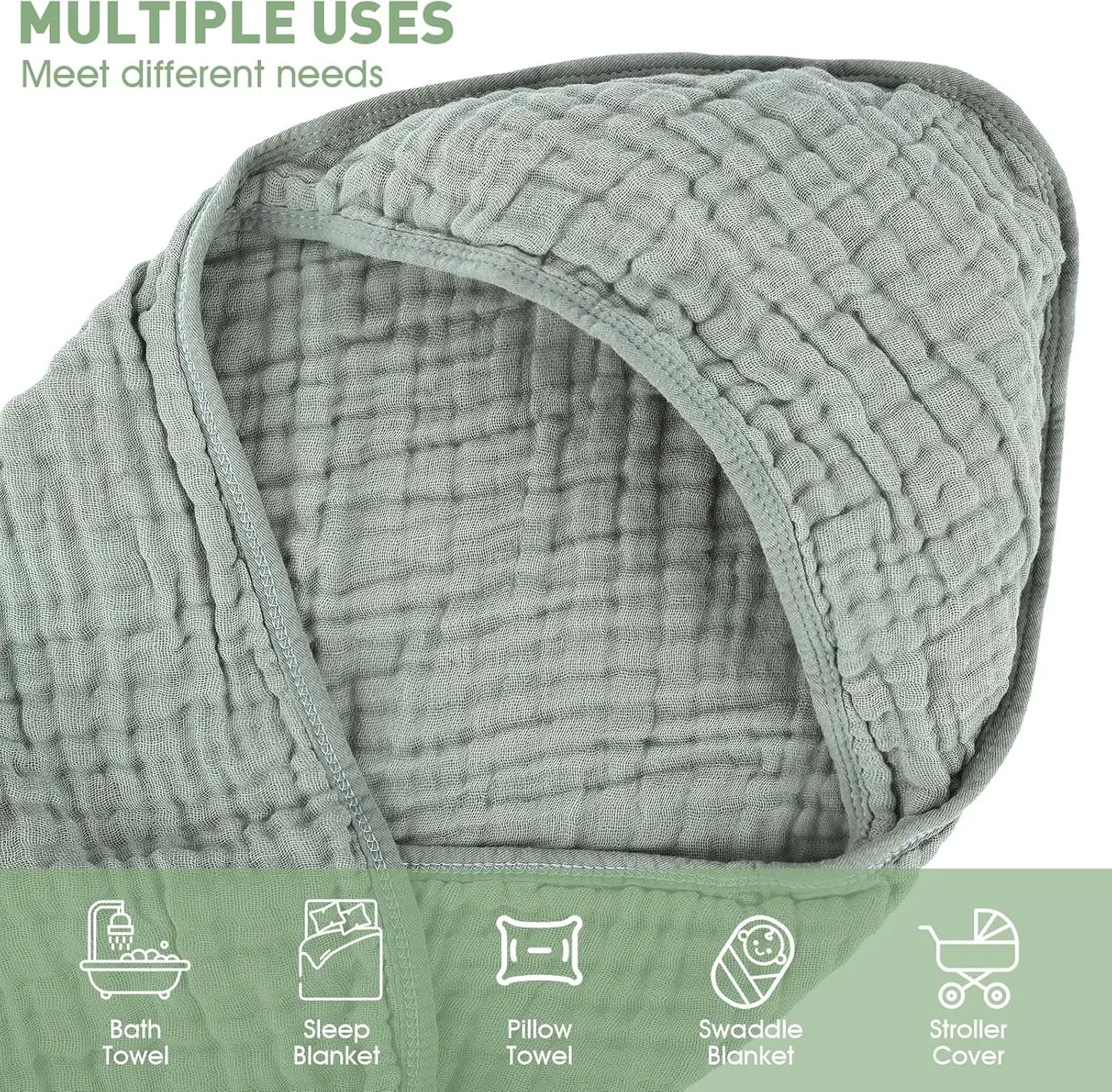 2 Pack Hooded Cotton Baby Towels, 32x32 Inches, Ultra-Soft & Breathable for Bath Time