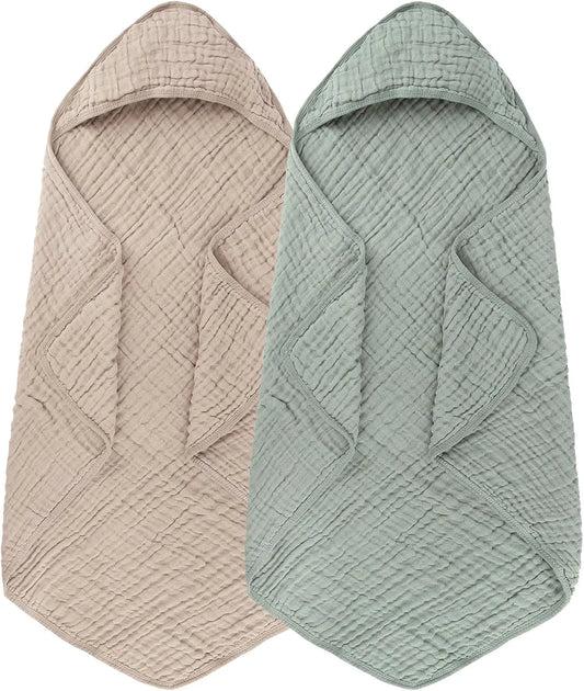 2 Pack Hooded Cotton Baby Towels, 32x32 Inches, Ultra-Soft & Breathable for Bath Time