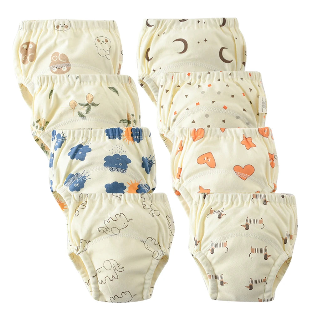 8pcs/6pcs Washable Baby Potty Training Pants Reusable Toilet Trainer Panty Reusable Cloth Diaper Nappy Changing Underwear Briefs