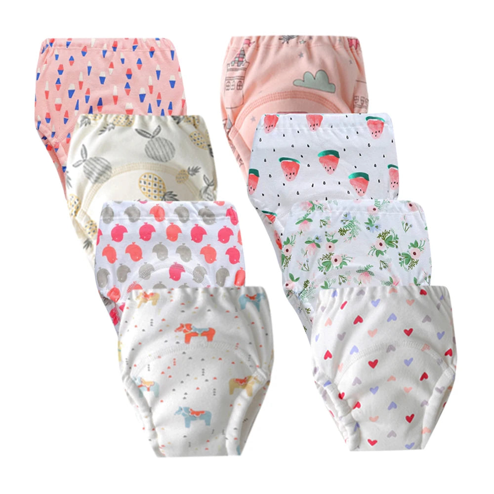 8pcs/6pcs Washable Baby Potty Training Pants Reusable Toilet Trainer Panty Reusable Cloth Diaper Nappy Changing Underwear Briefs