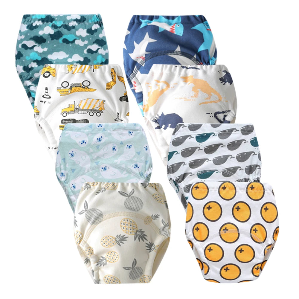 8pcs/6pcs Washable Baby Potty Training Pants Reusable Toilet Trainer Panty Reusable Cloth Diaper Nappy Changing Underwear Briefs