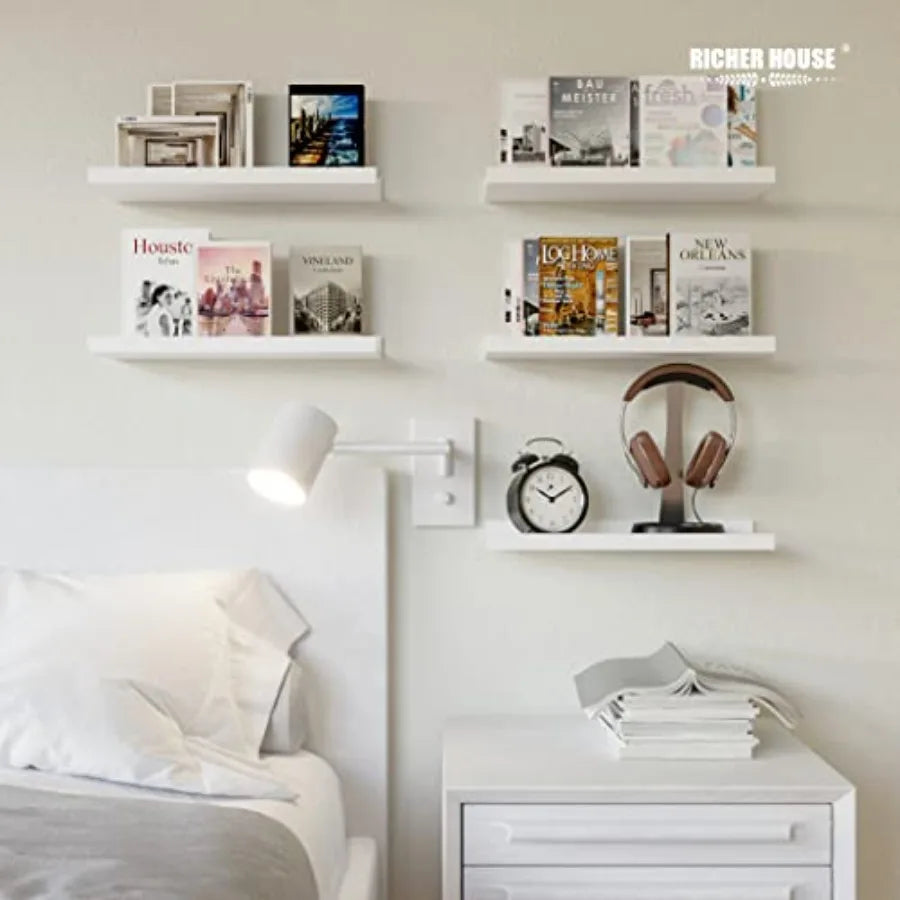 5 Set White Floating Shelves Wall Mounted Shelves for Wall Decor Modern Picture Ledge Shelf with Lip for Storage Nursery Bedroo