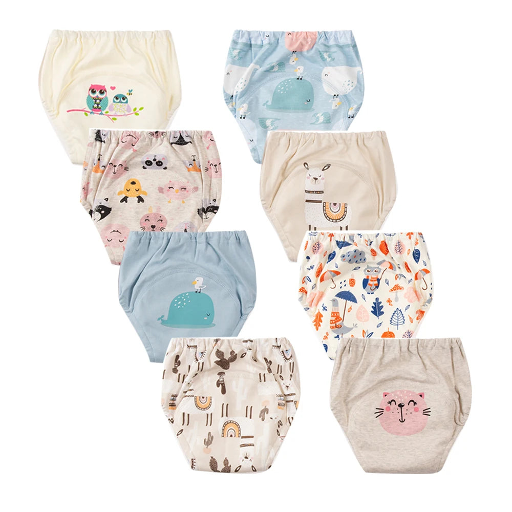 8pcs/6pcs Washable Baby Potty Training Pants Reusable Toilet Trainer Panty Reusable Cloth Diaper Nappy Changing Underwear Briefs