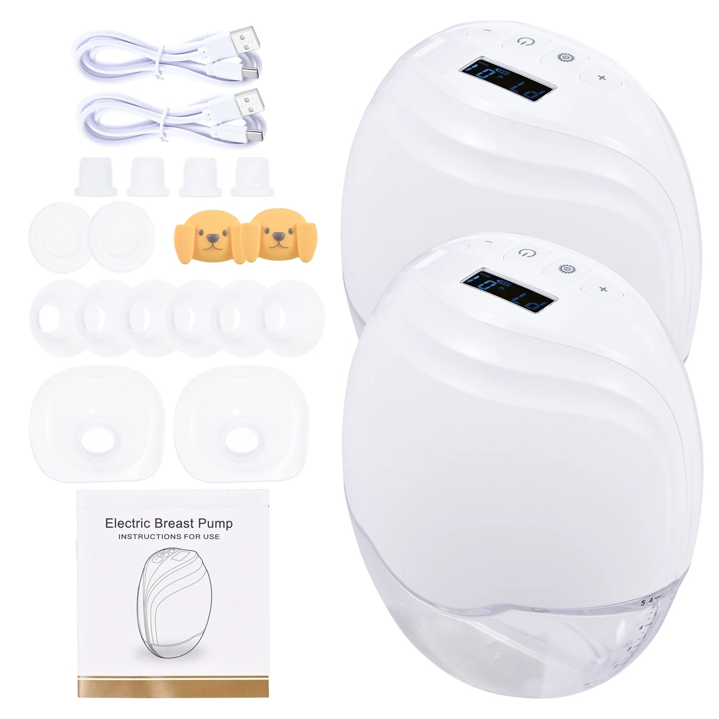NEW 2pcs Electric Breast Pump Manual Milk Pump Lightweight IP21 Waterproof Food-grade Material LED Display 8 Adjustable Suction