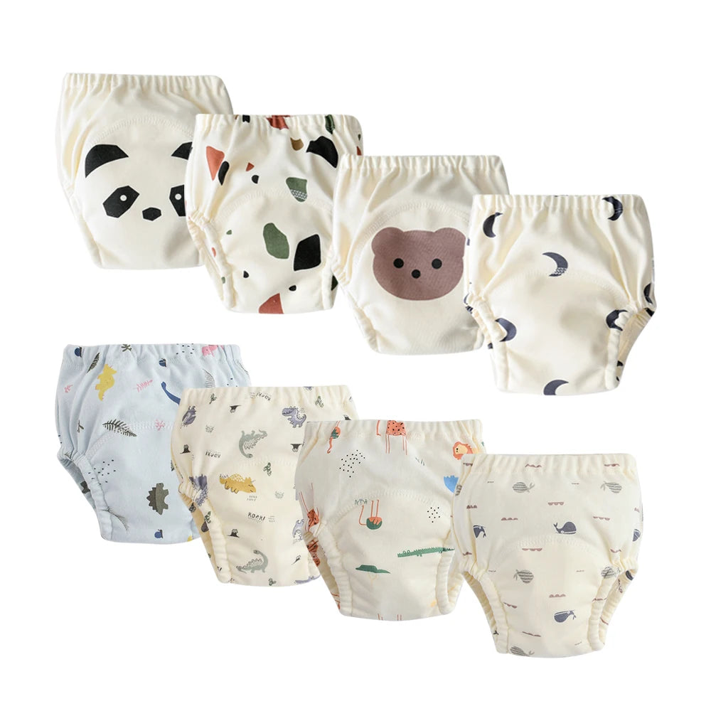 8pcs/6pcs Washable Baby Potty Training Pants Reusable Toilet Trainer Panty Reusable Cloth Diaper Nappy Changing Underwear Briefs