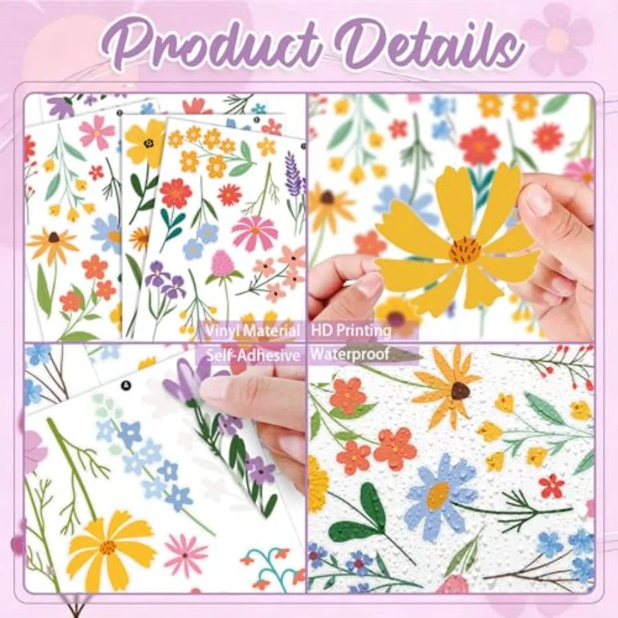 Spring Flower Wall Stickers 8 Sheets Wildflower Wall Decals Peel and Stick Floral Wall Decor for Girls Bedroom Nursery Spring R