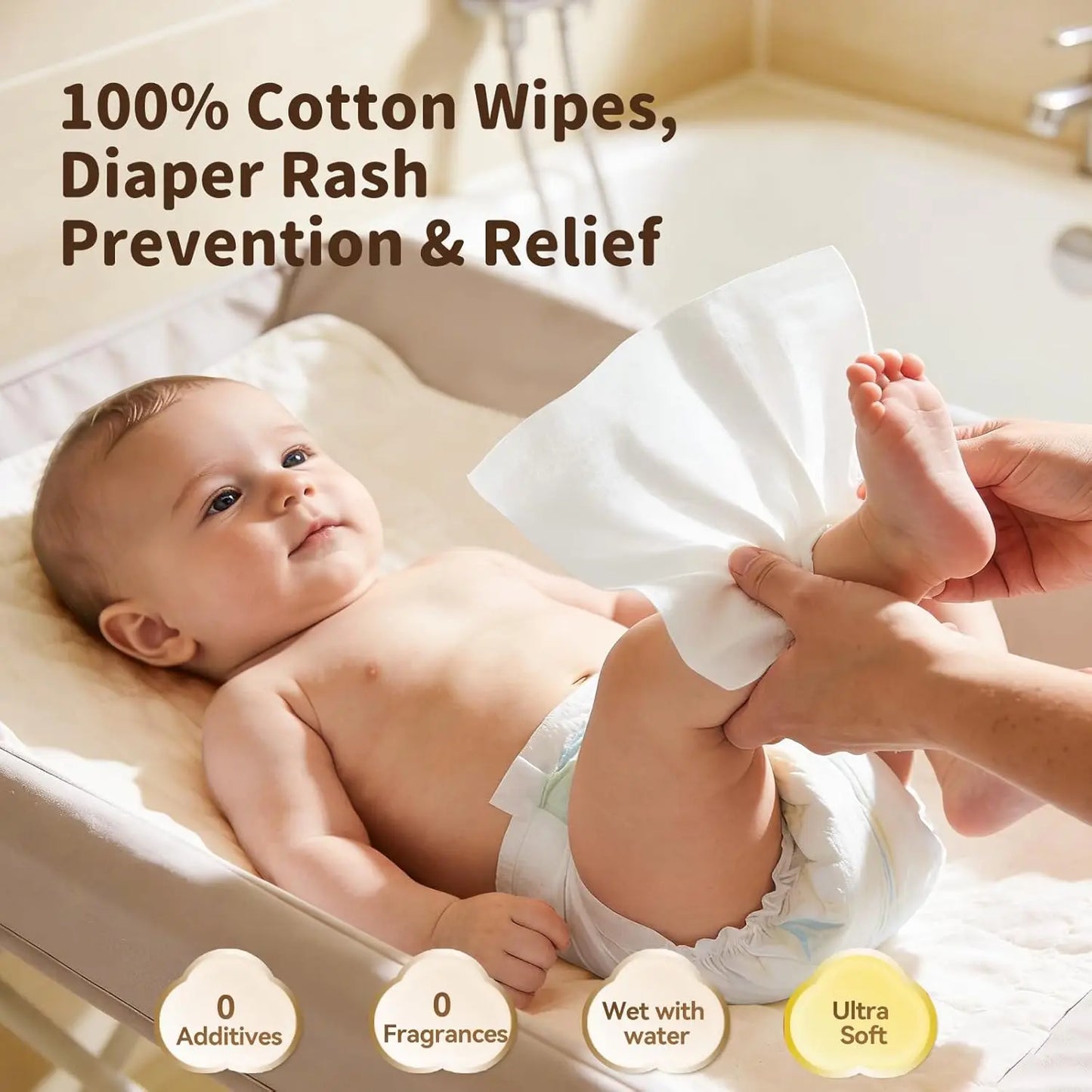 100% Cotton Baby Wipes, Hypoallergenic & Unscented for Sensitive Skin, Soft Dry/Wet Use, Pack of 6 with 600 Sheets