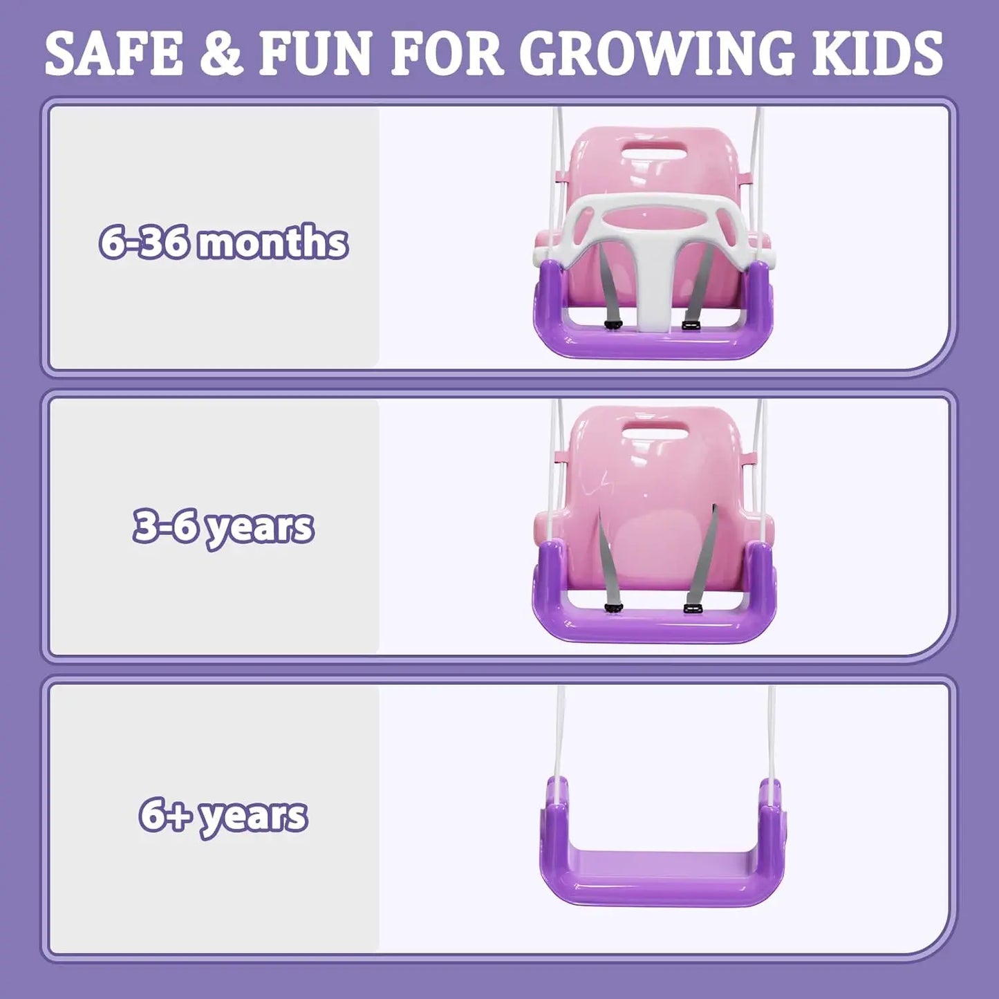 Toddler Swing with Soft Cushion, Foldable Indoor & Outdoor Baby Swing, Easy to Install & Store for Backyard Play (Pink)