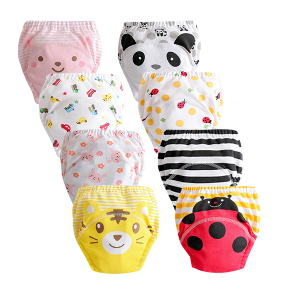 8pcs/6pcs Washable Baby Potty Training Pants Reusable Toilet Trainer Panty Reusable Cloth Diaper Nappy Changing Underwear Briefs