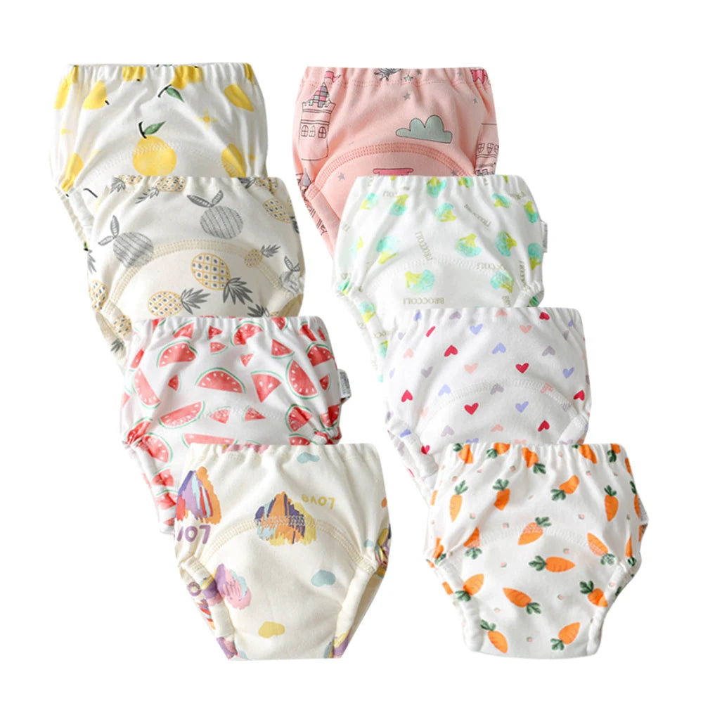 8pcs/6pcs Washable Baby Potty Training Pants Reusable Toilet Trainer Panty Reusable Cloth Diaper Nappy Changing Underwear Briefs