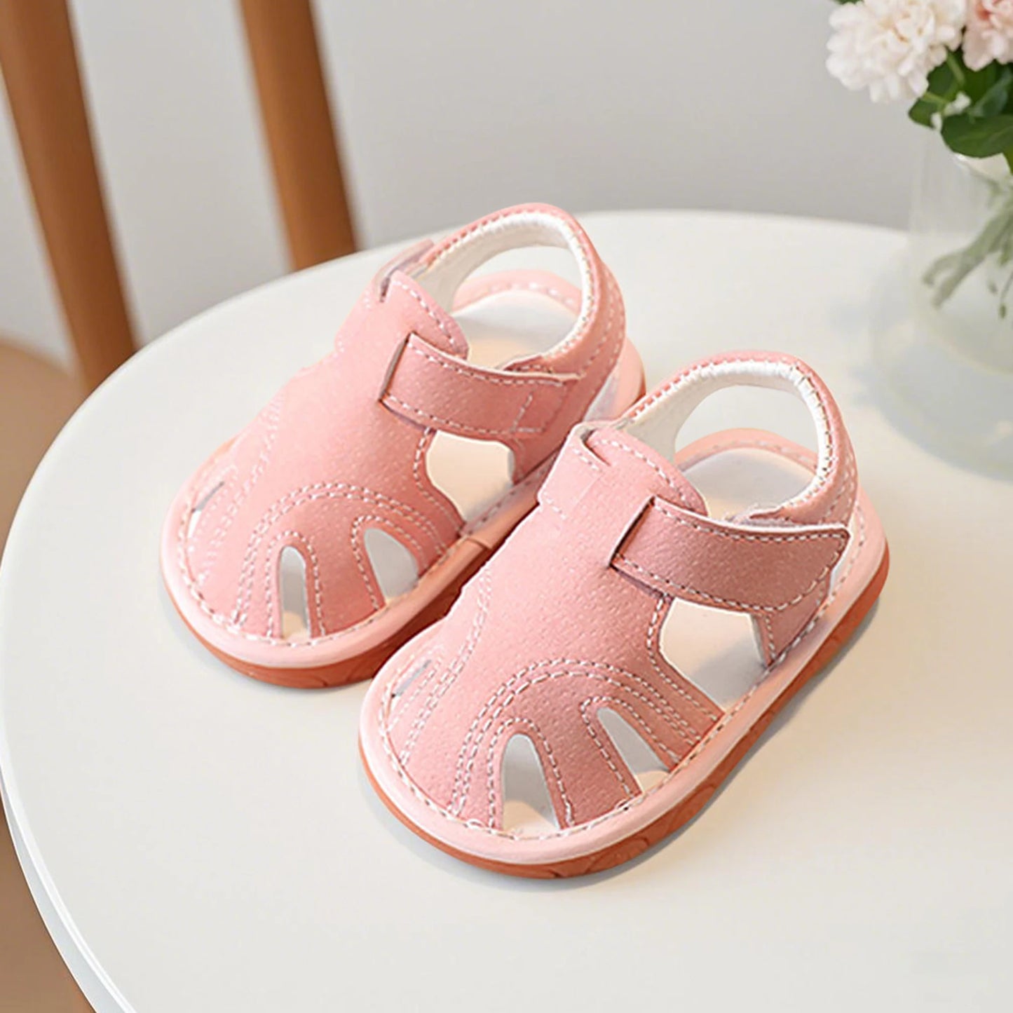 Adorable Toddler Squeaky Sandals with Non-Slip Soles Lightweight Baby First Walking Shoes for Boys and Girls in Summer