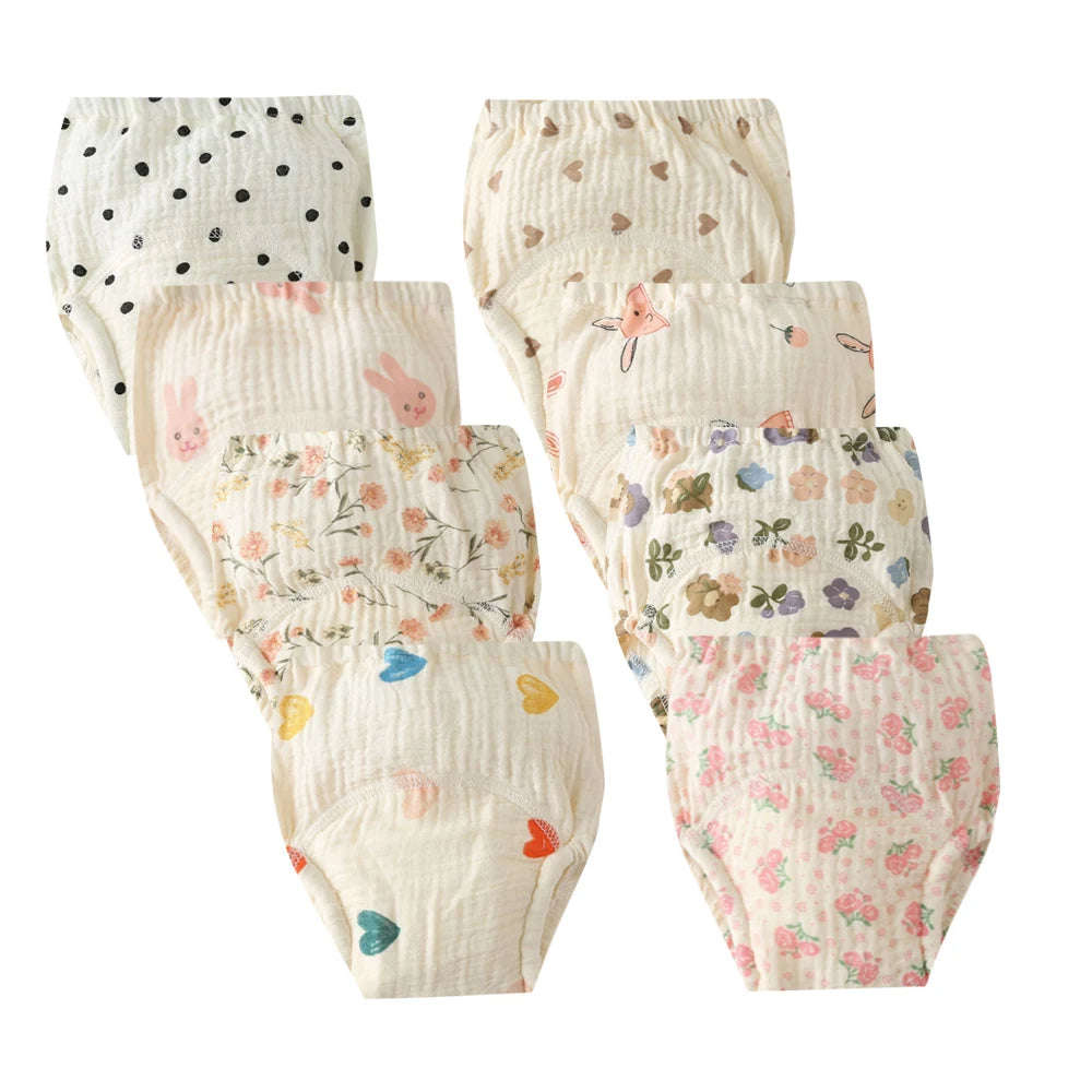 8pcs/6pcs Washable Baby Potty Training Pants Reusable Toilet Trainer Panty Reusable Cloth Diaper Nappy Changing Underwear Briefs