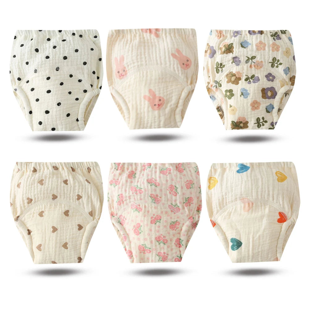 8pcs/6pcs Washable Baby Potty Training Pants Reusable Toilet Trainer Panty Reusable Cloth Diaper Nappy Changing Underwear Briefs