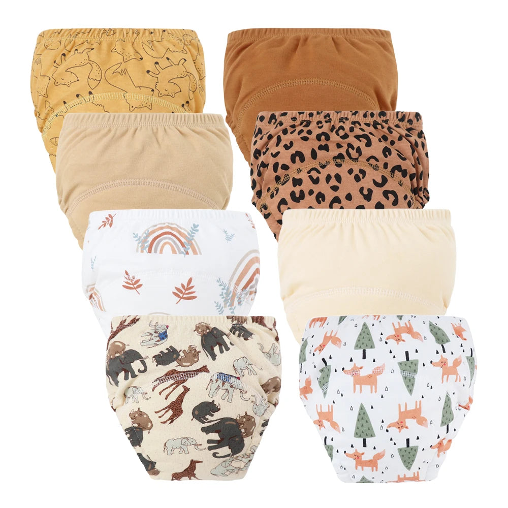 8pcs/6pcs Washable Baby Potty Training Pants Reusable Toilet Trainer Panty Reusable Cloth Diaper Nappy Changing Underwear Briefs
