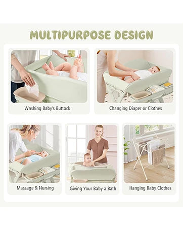 Baby Bathtub with Changing Table, Foldable Infant Diaper Changing Station with Storage Tray, Waterproof Pad, Portable