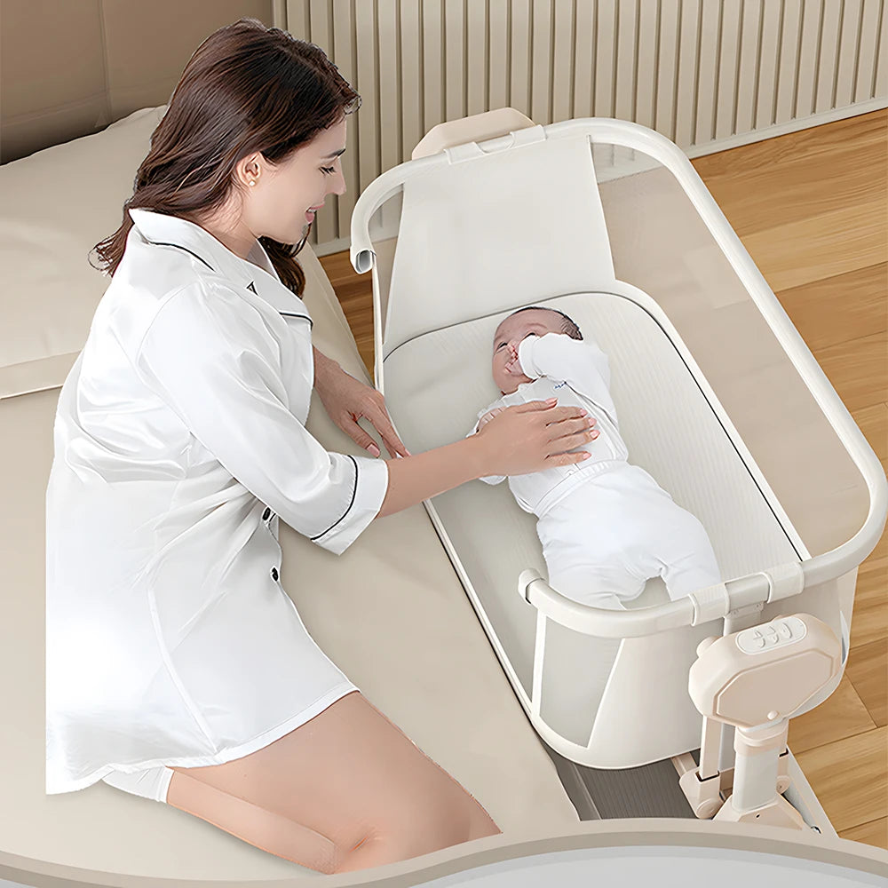 Automatic Rocking Bassinet Newborn Bedside Sleeper Steanny Bassinet Baby Cradle with Music And Lights Comfortable Soft Mattress