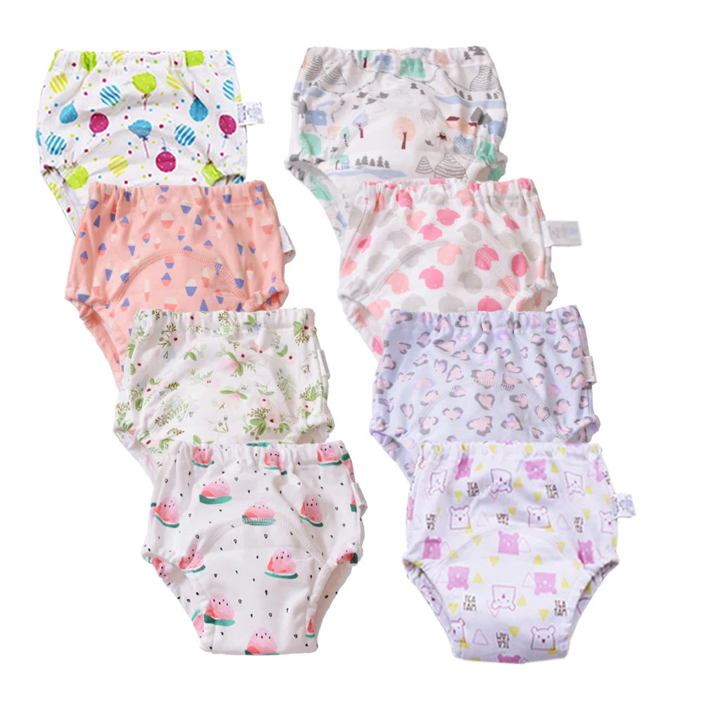 8pcs/6pcs Washable Baby Potty Training Pants Reusable Toilet Trainer Panty Reusable Cloth Diaper Nappy Changing Underwear Briefs