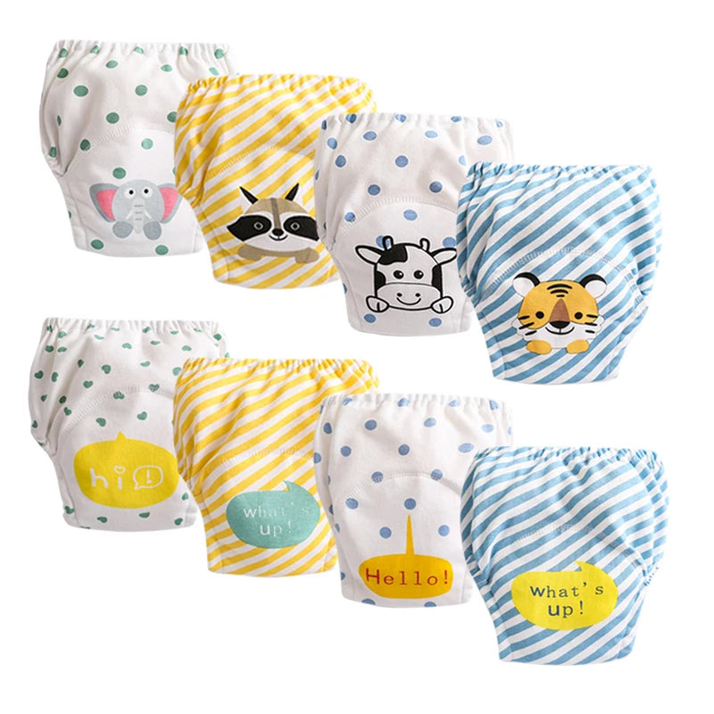 8pcs/6pcs Washable Baby Potty Training Pants Reusable Toilet Trainer Panty Reusable Cloth Diaper Nappy Changing Underwear Briefs