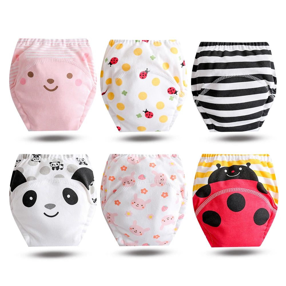 8pcs/6pcs Washable Baby Potty Training Pants Reusable Toilet Trainer Panty Reusable Cloth Diaper Nappy Changing Underwear Briefs