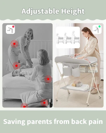 Baby Bathtub with Changing Table, Foldable Infant Diaper Changing Station with Storage Tray, Waterproof Pad, Portable